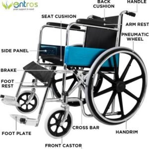 Entros Adjustable Chromed Steel Foldable Wheel Chair (SC809B) – CE & ISO Certified Manual Wheelchair Manual Wheelchair (Self-propelled Wheelchair)